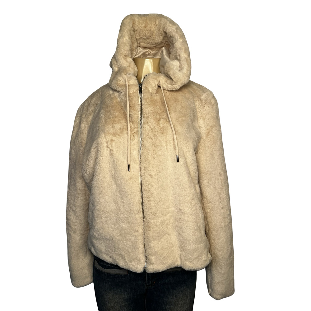 Relish Noless Jacket Womens XL Beige Faux Fur Hooded Full Zip Plush‎ Lined Teddy